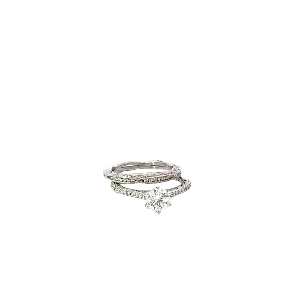 Estate Tacori 18K White Gold Diamond Wedding Set 0.90 Carat H/VS