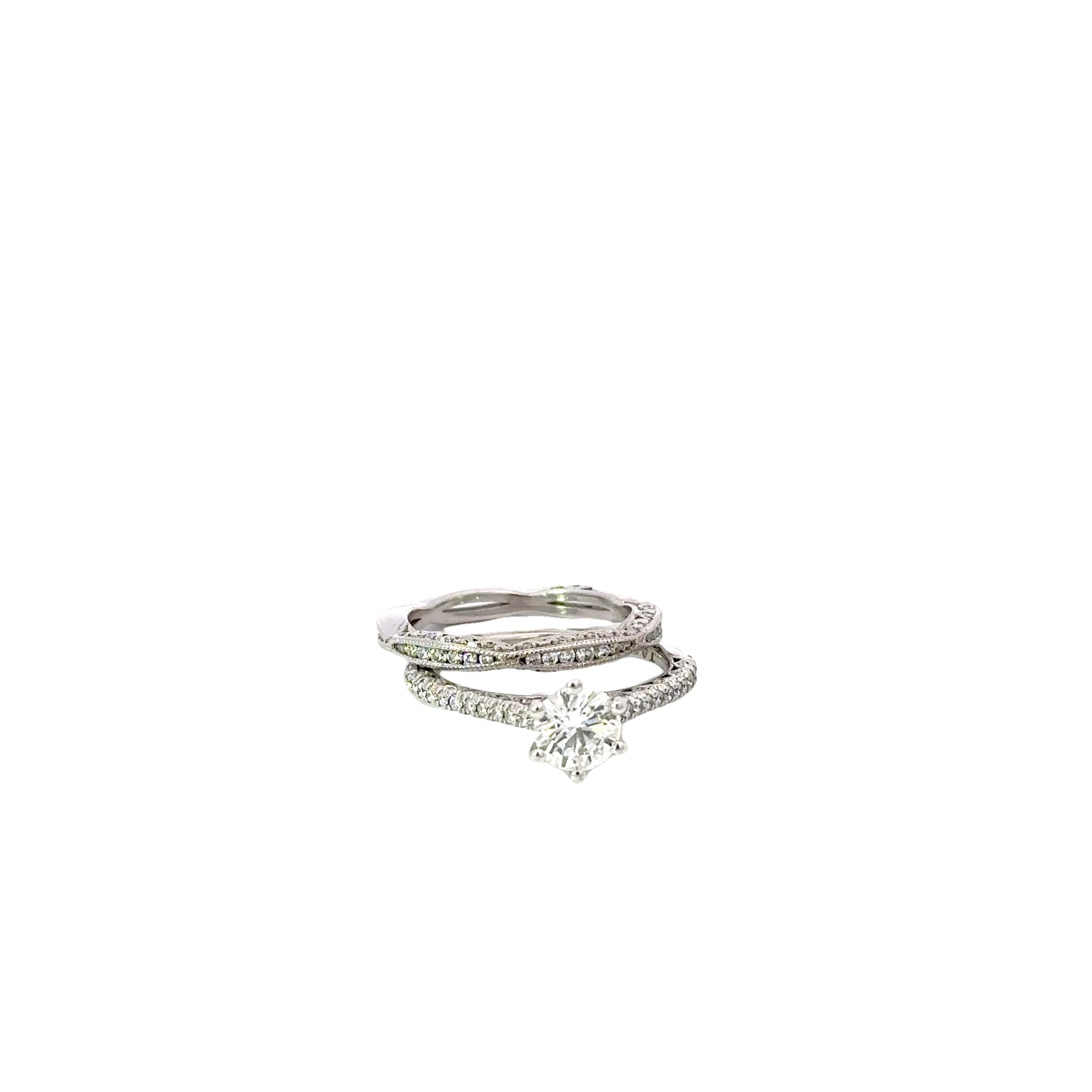 Estate Tacori 18K White Gold Diamond Wedding Set 0.90 Carat H/VS