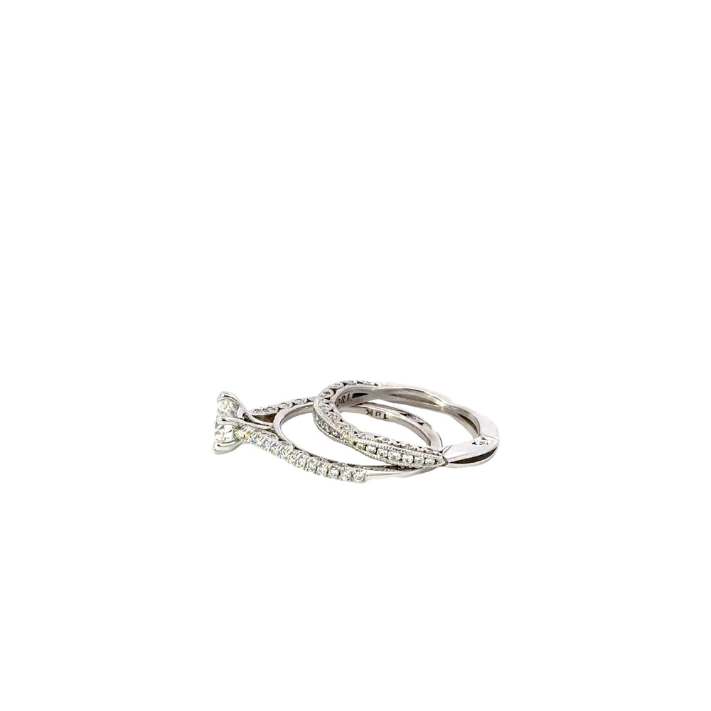 Estate Tacori 18K White Gold Diamond Wedding Set 0.90 Carat H/VS