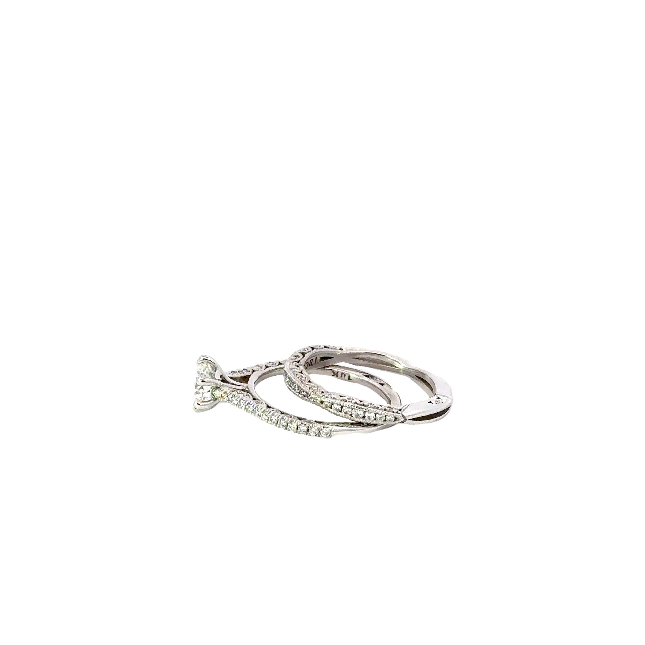 Estate Tacori 18K White Gold Diamond Wedding Set 0.90 Carat H/VS