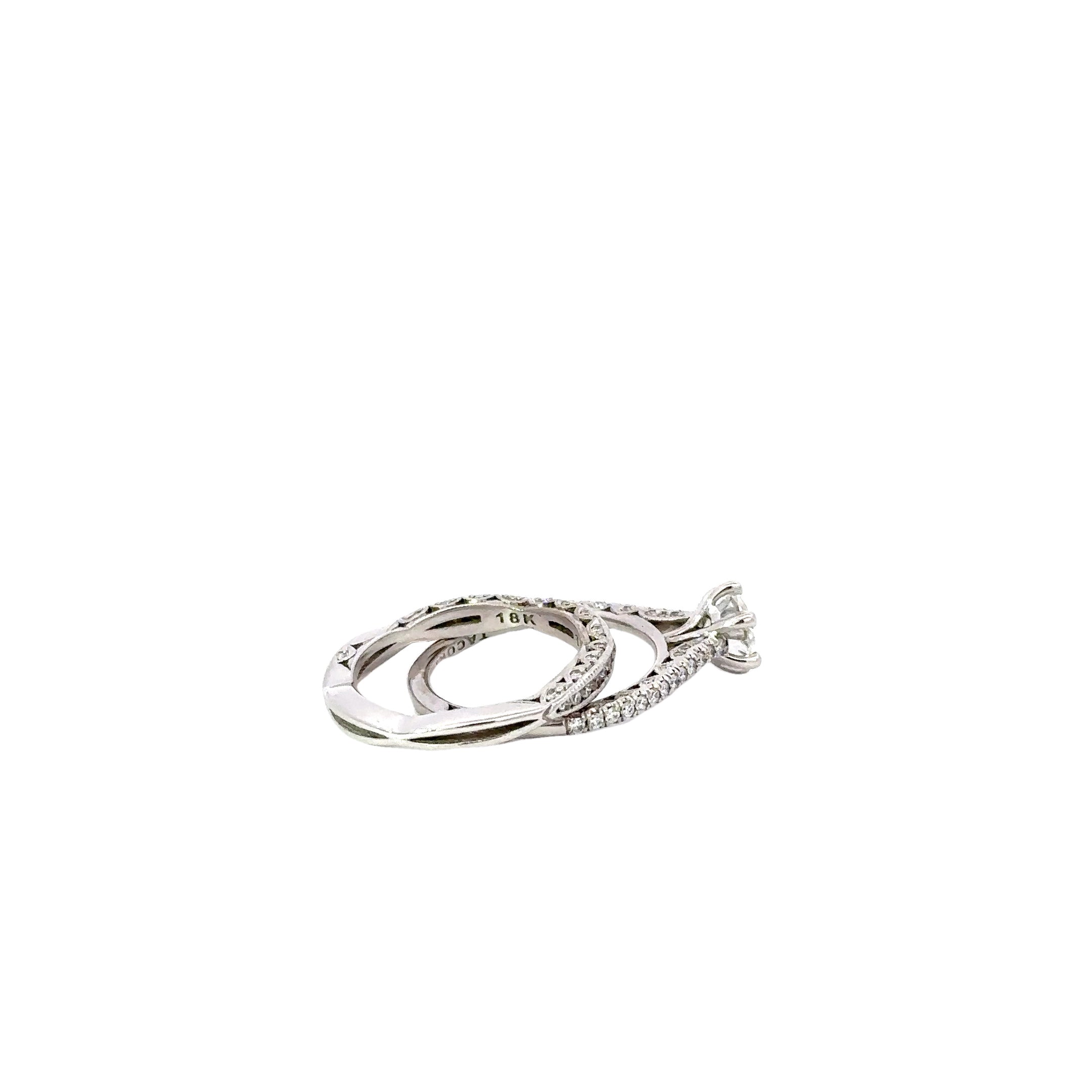 Estate Tacori 18K White Gold Diamond Wedding Set 0.90 Carat H/VS