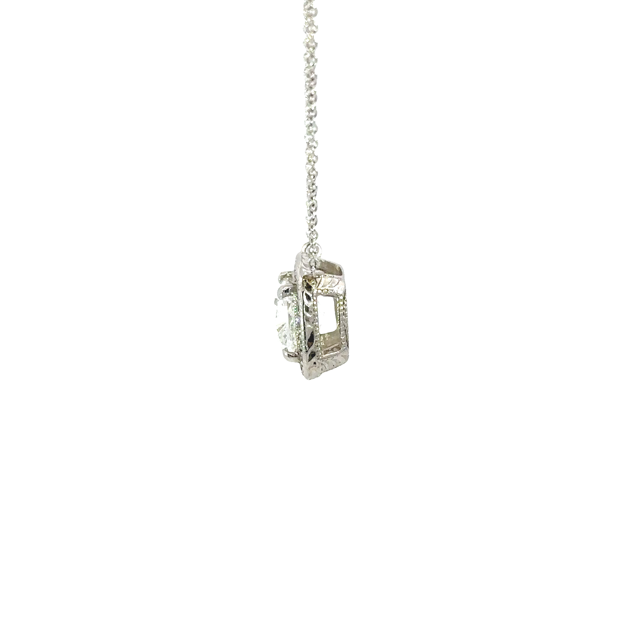 14K White Gold Cushion Cut Diamond Halo Pendant Necklace GIA Certified 2.22 Carat