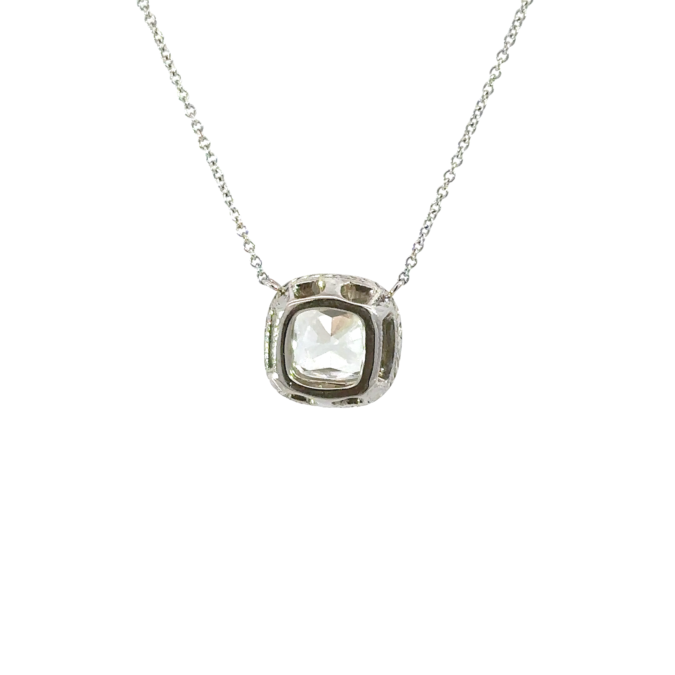 14K White Gold Cushion Cut Diamond Halo Pendant Necklace GIA Certified 2.22 Carat