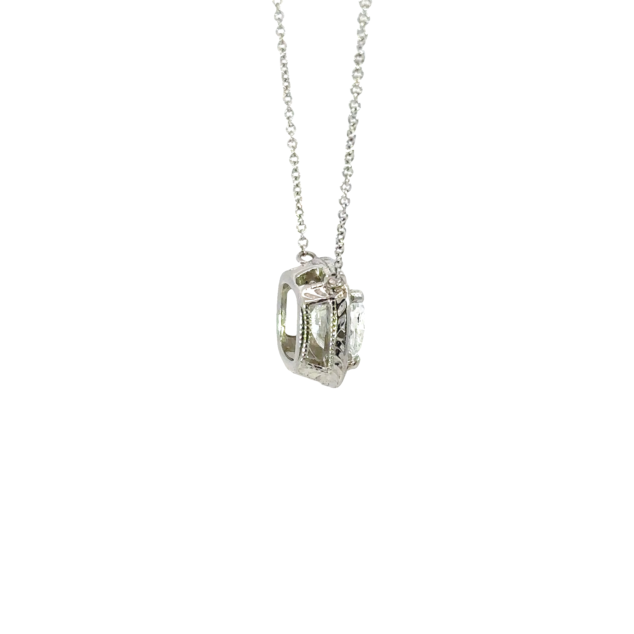 14K White Gold Cushion Cut Diamond Halo Pendant Necklace GIA Certified 2.22 Carat