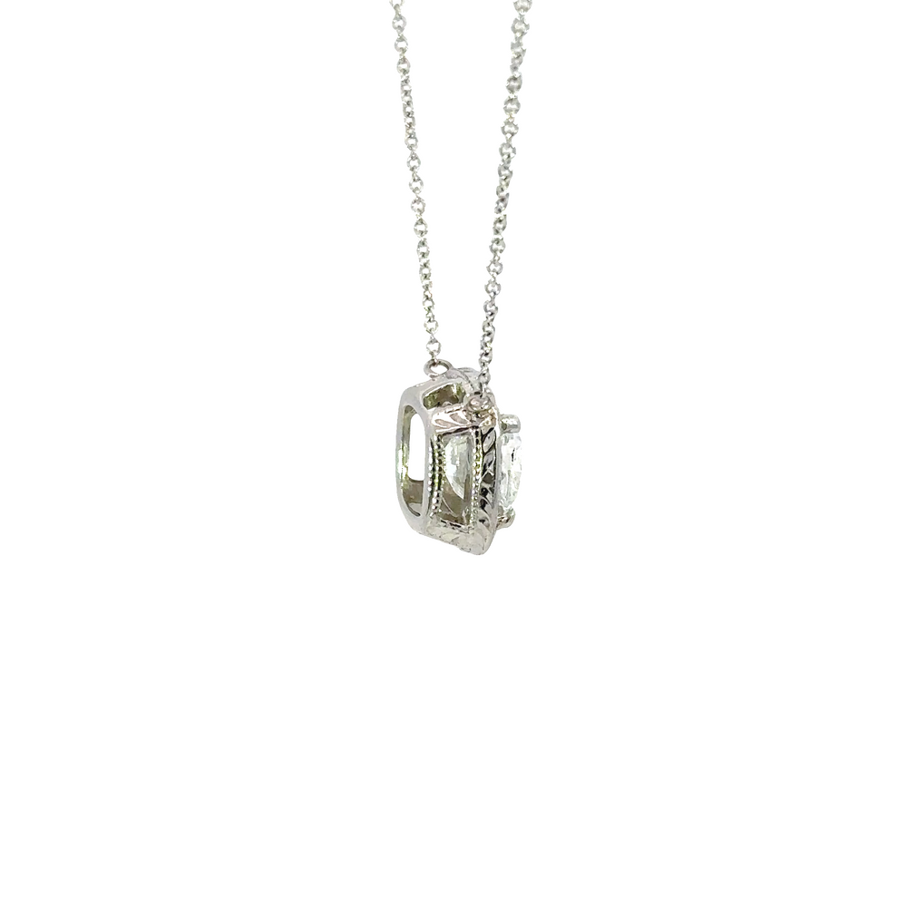 14K White Gold Cushion Cut Diamond Halo Pendant Necklace GIA Certified 2.22 Carat