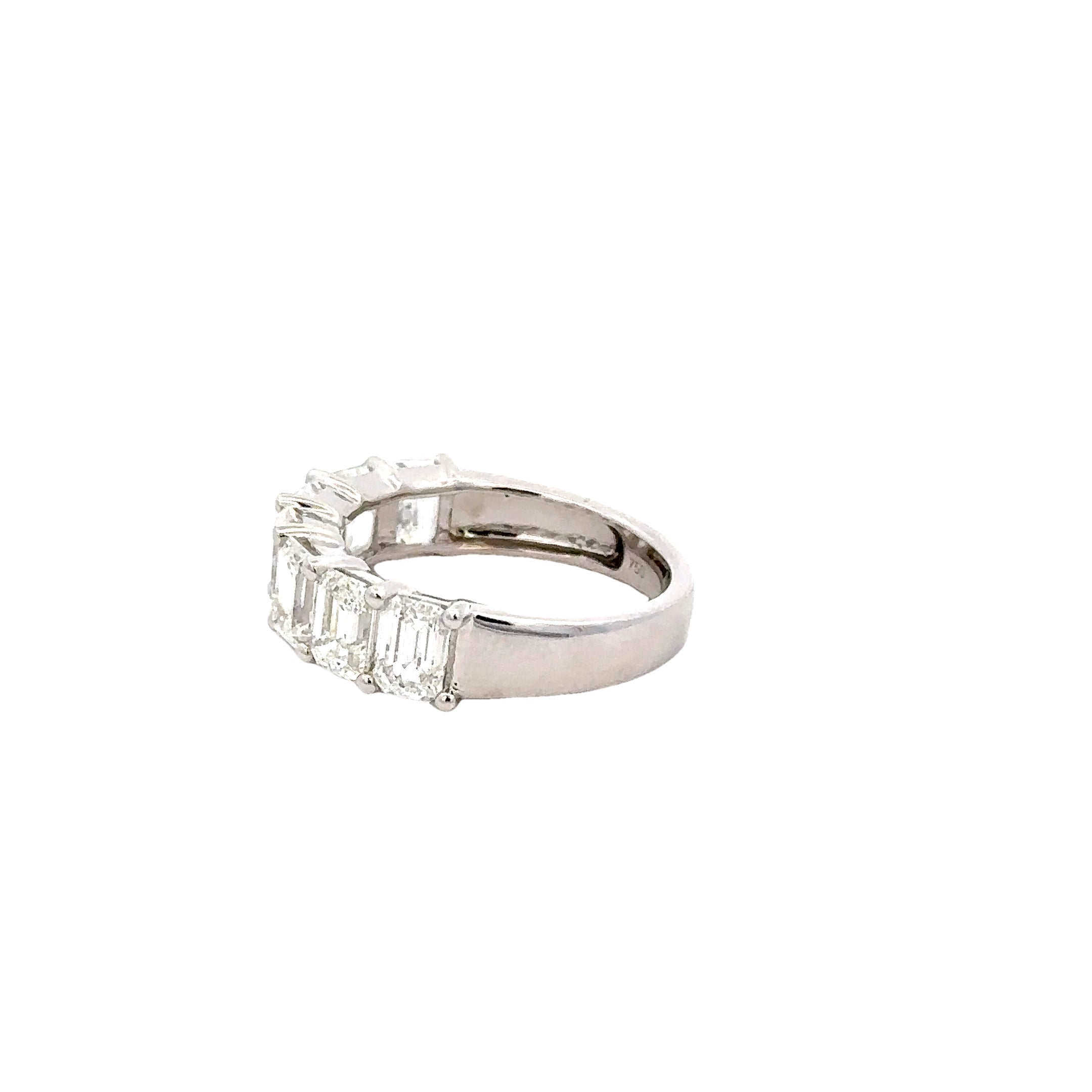 18K White Gold Emerald Cut Diamond Band Ring 3.60 Carat Total
