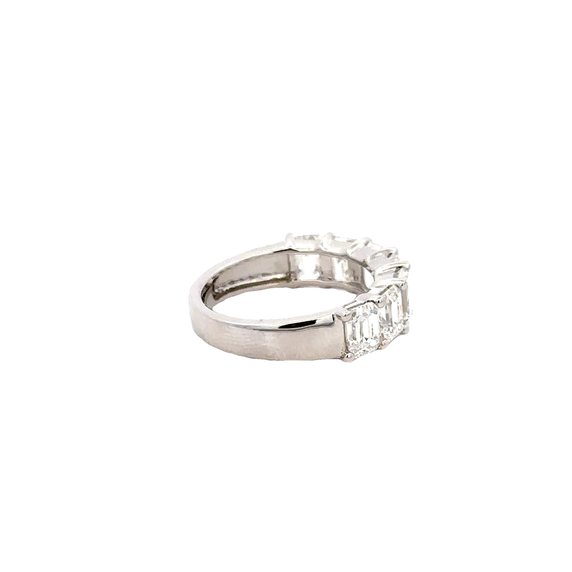 18K White Gold Emerald Cut Diamond Band Ring 3.60 Carat Total