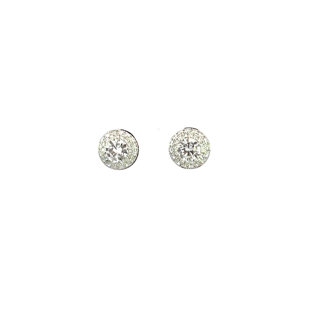 18K White Gold Double Halo Diamond Stud Earrings 1.60 Carat Total