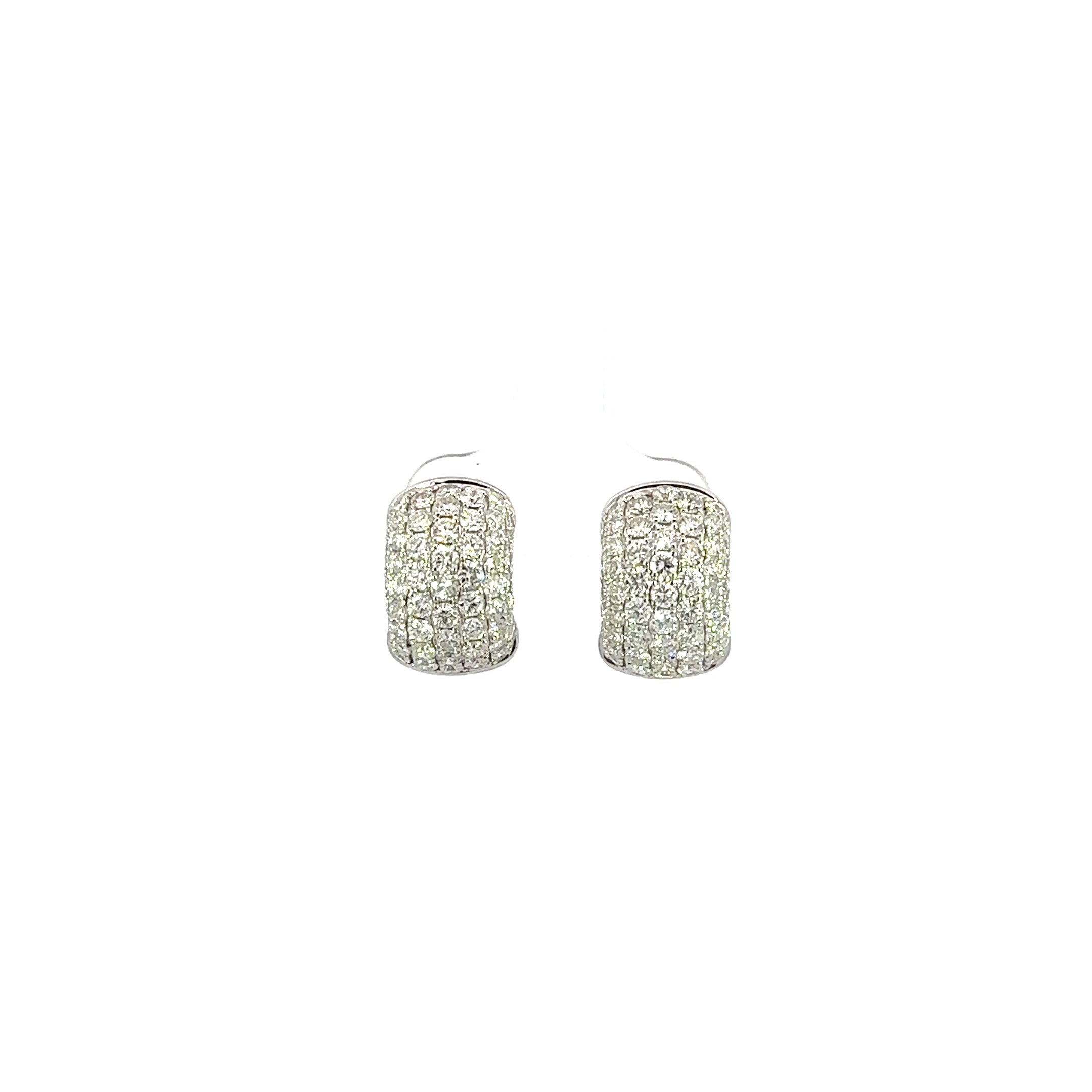 18K White Gold 7-Row Diamond Huggie Earrings 2.80 Carat Total