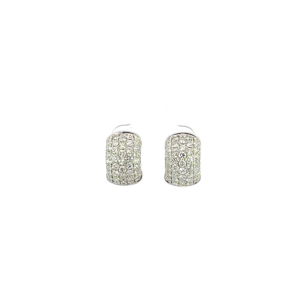 18K White Gold 7-Row Diamond Huggie Earrings 2.80 Carat Total
