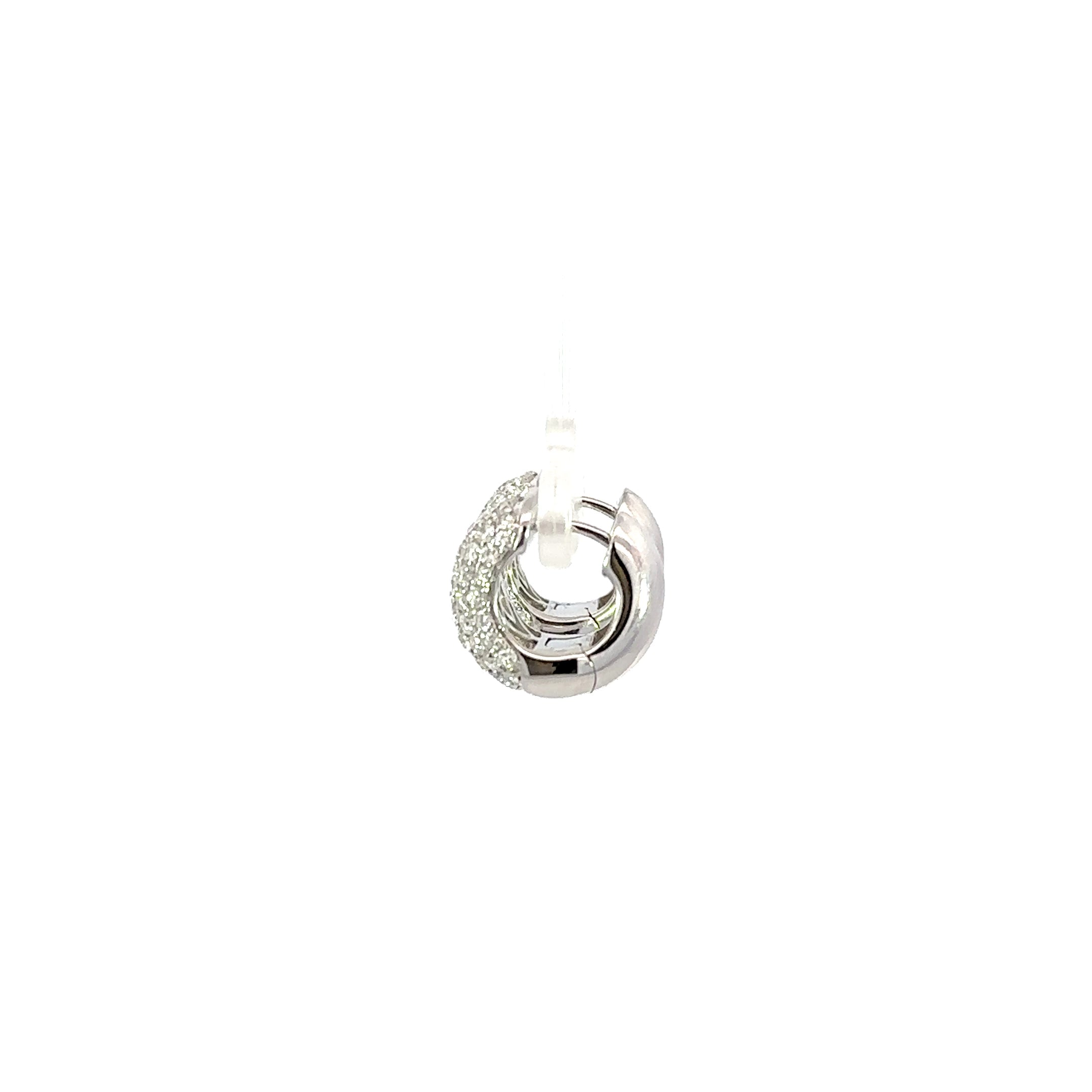 18K White Gold 7-Row Diamond Huggie Earrings 2.80 Carat Total