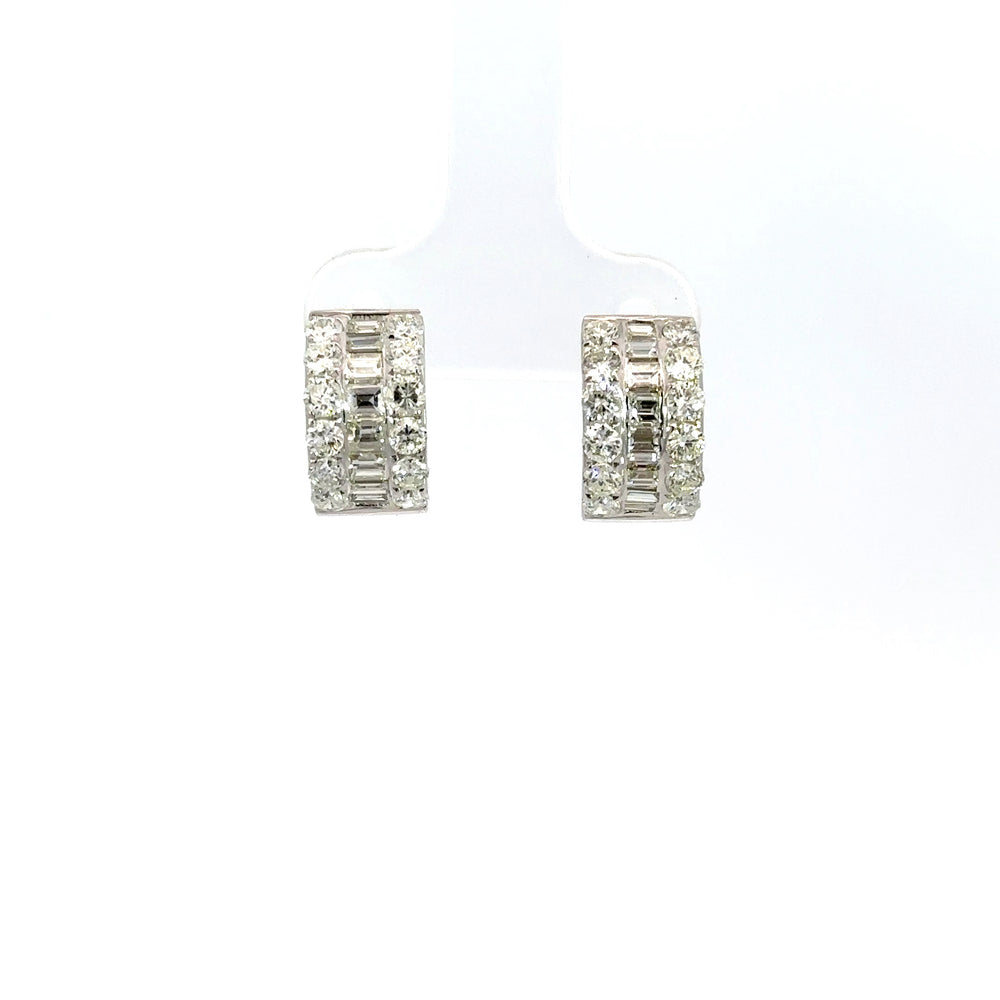 18K White Gold Diamond Huggies – Baguette & Round Diamond Earrings 2.10 Carat