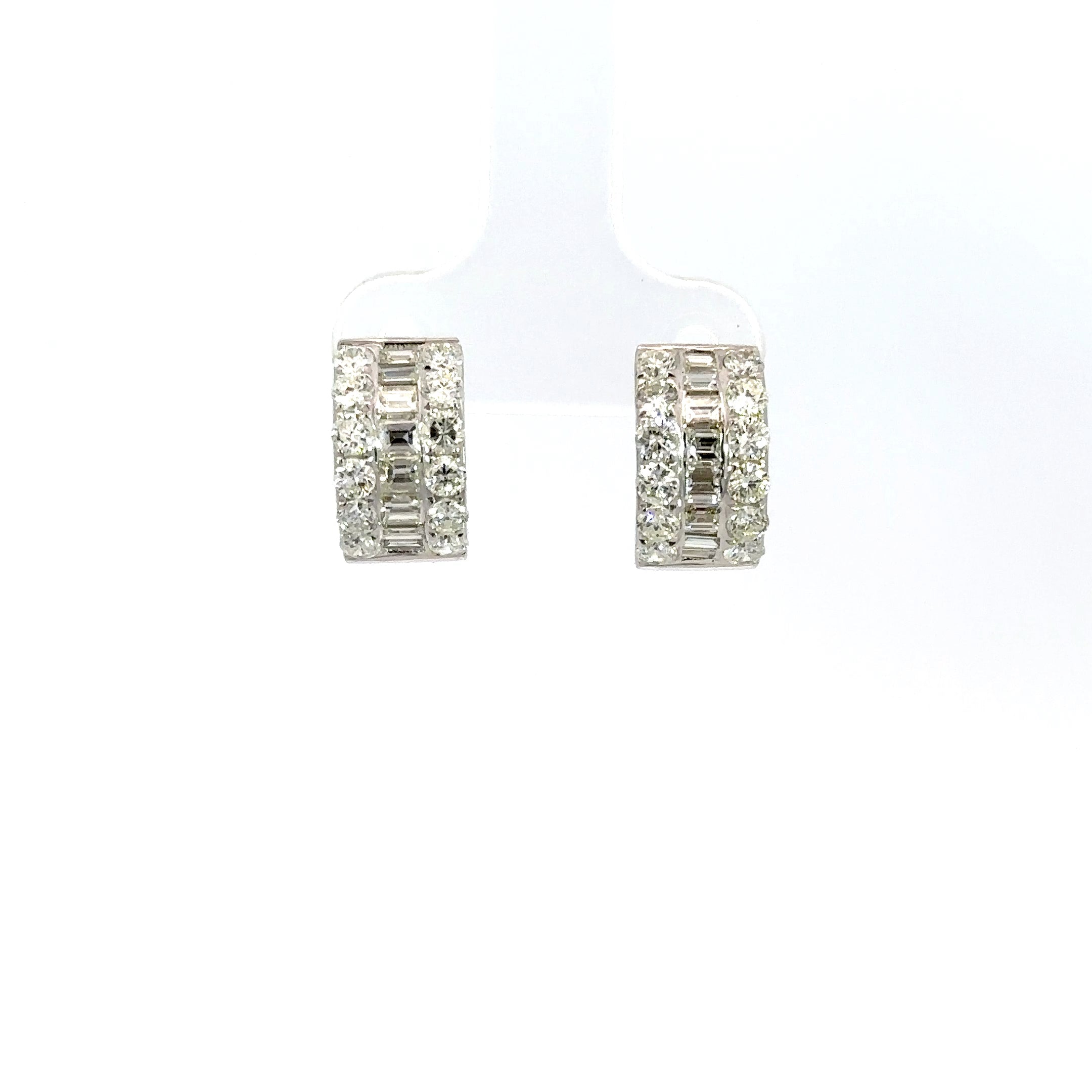 18K White Gold Diamond Huggies – Baguette & Round Diamond Earrings 2.10 Carat