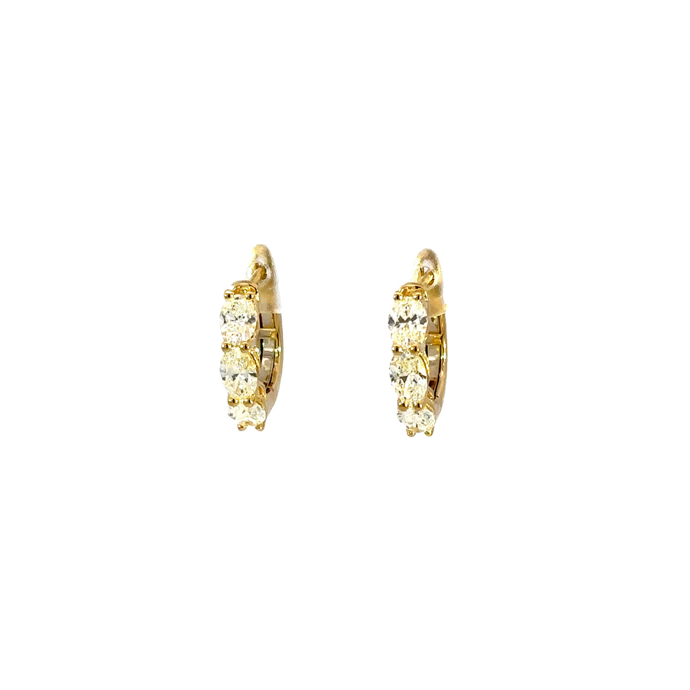 18K Yellow Gold Oval Diamond Hoop Earrings 1.90 Carat Total