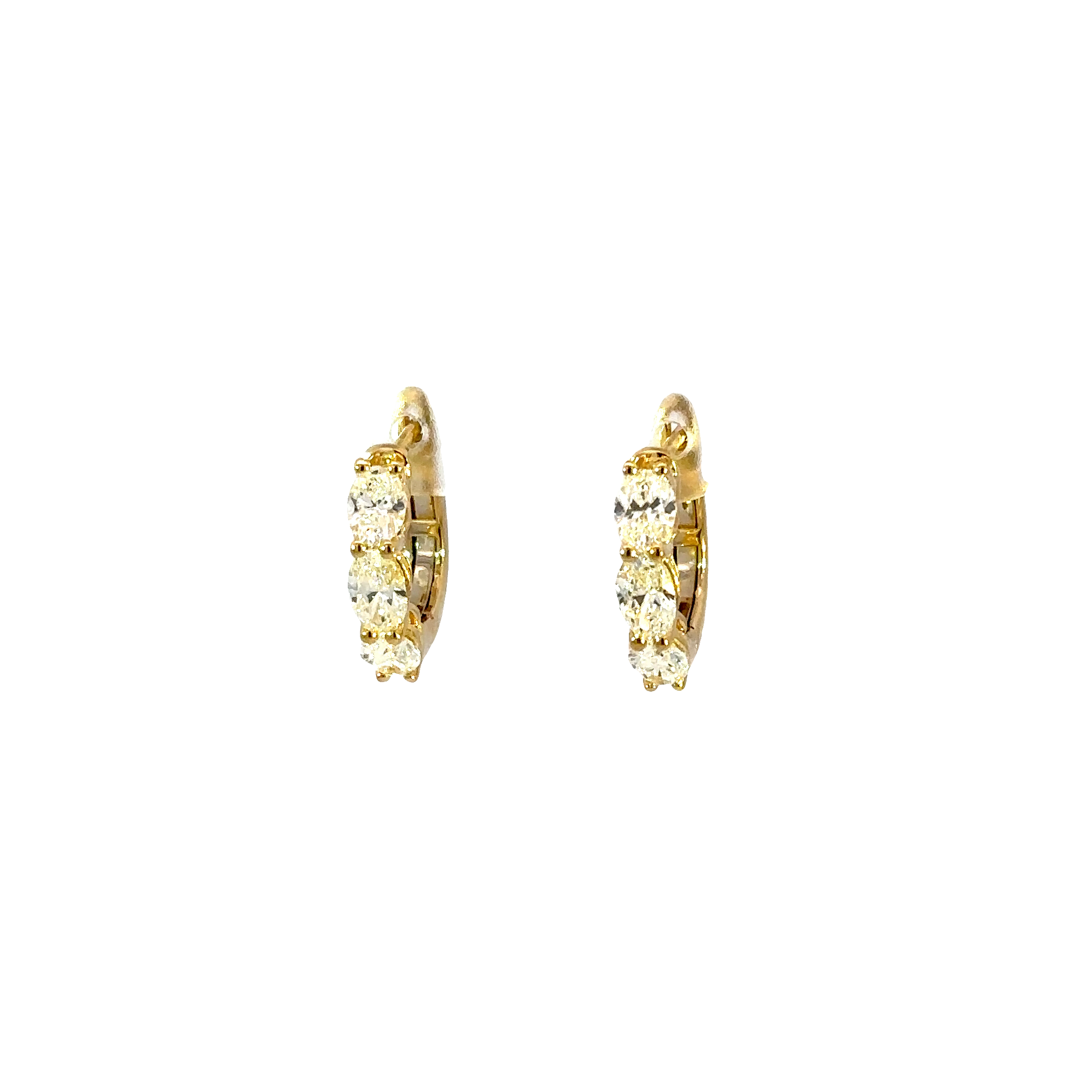 18K Yellow Gold Oval Diamond Hoop Earrings 1.90 Carat Total