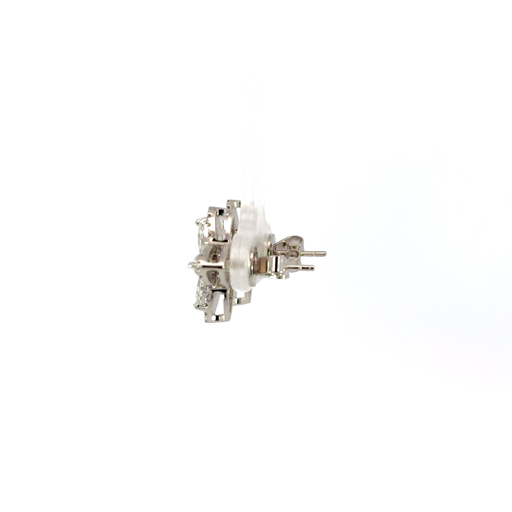 18K White Gold Pear Shape Diamond Flower Stud Earrings 2.15 Carat Total