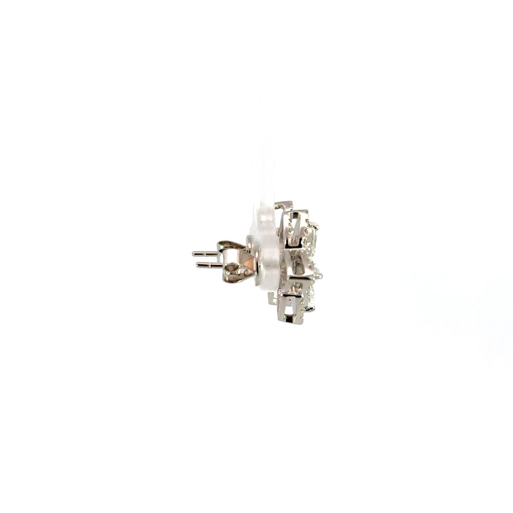 18K White Gold Pear Shape Diamond Flower Stud Earrings 2.15 Carat Total