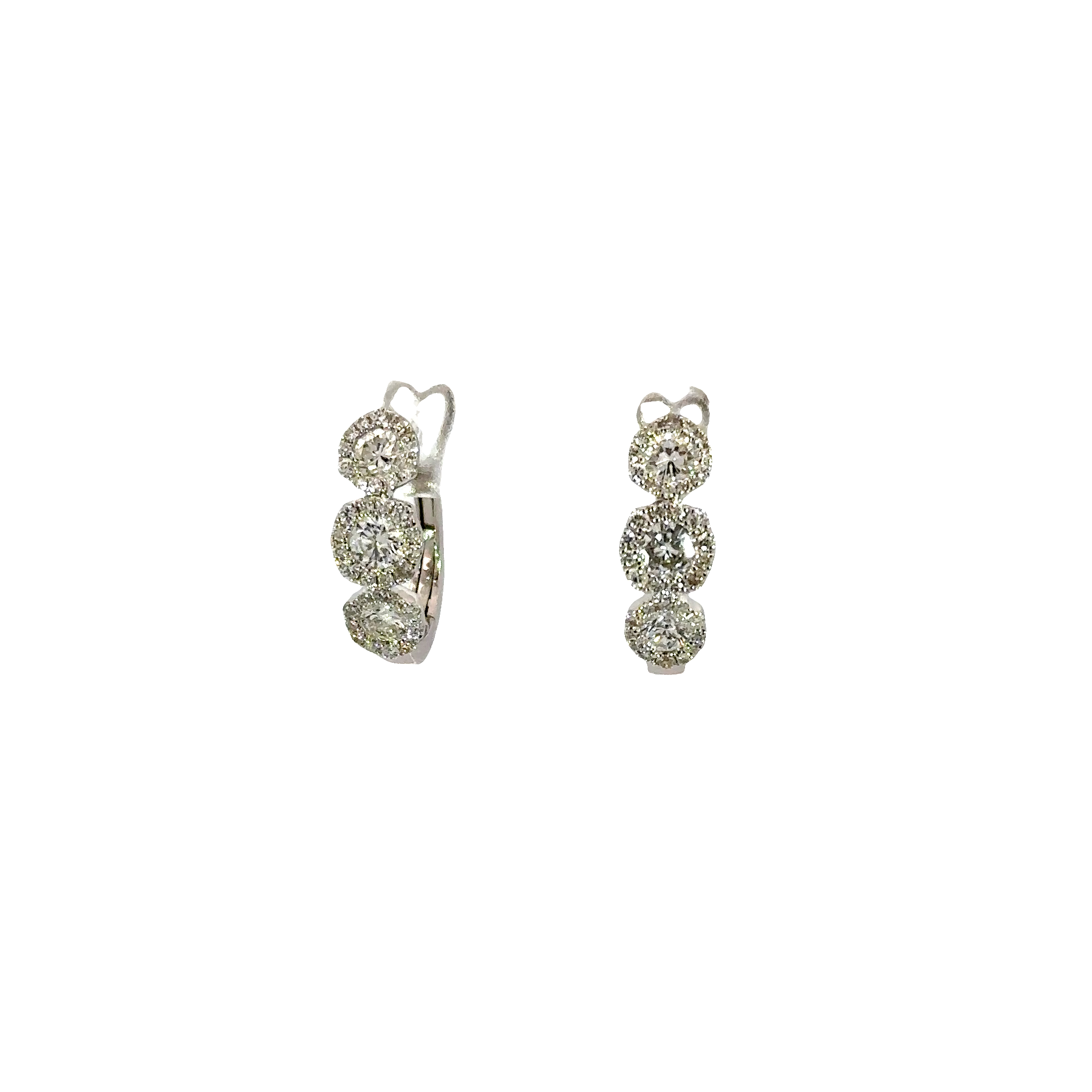 18K White Gold Diamond Oval Hoop Earrings 1.19 Carat Total