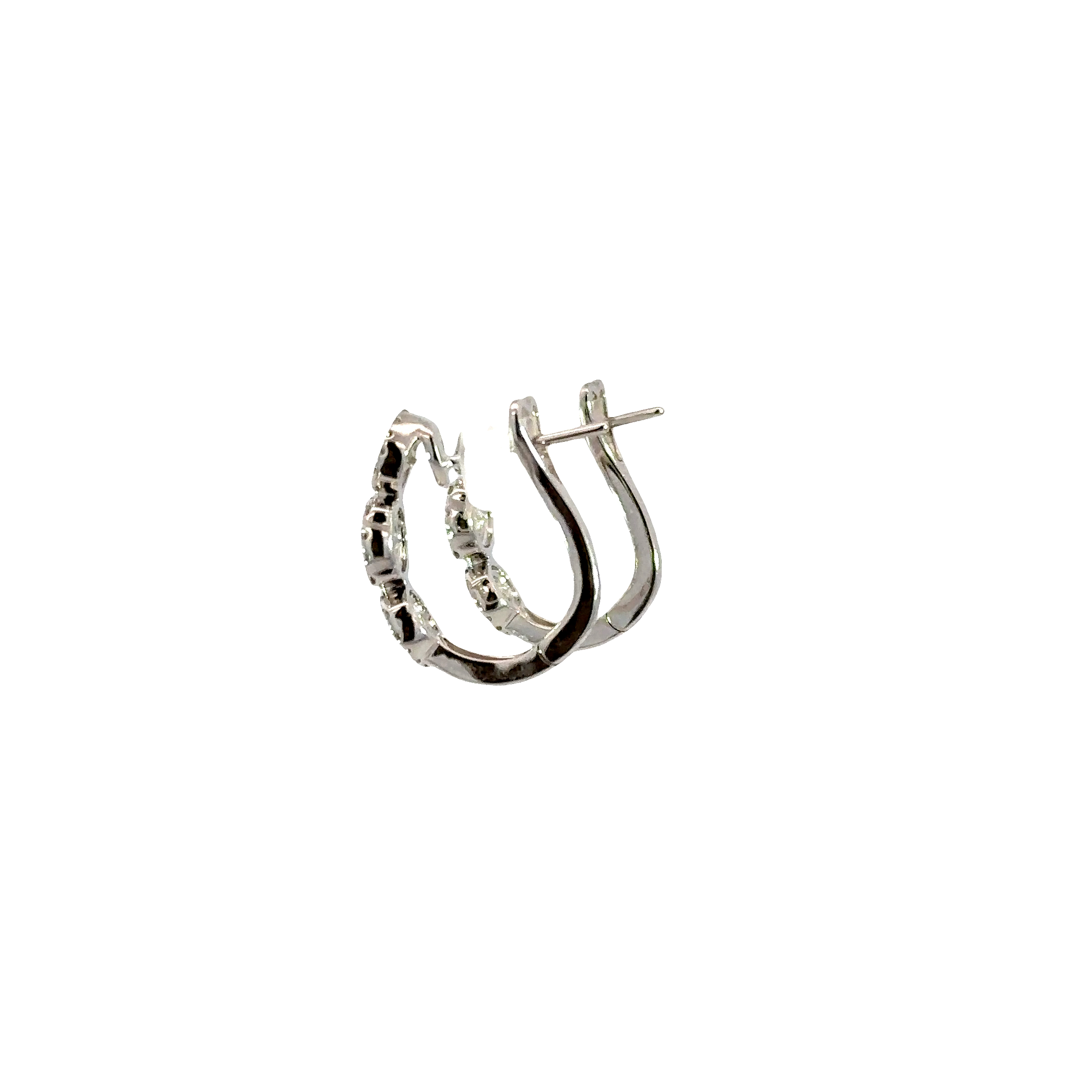 18K White Gold Diamond Oval Hoop Earrings 1.19 Carat Total