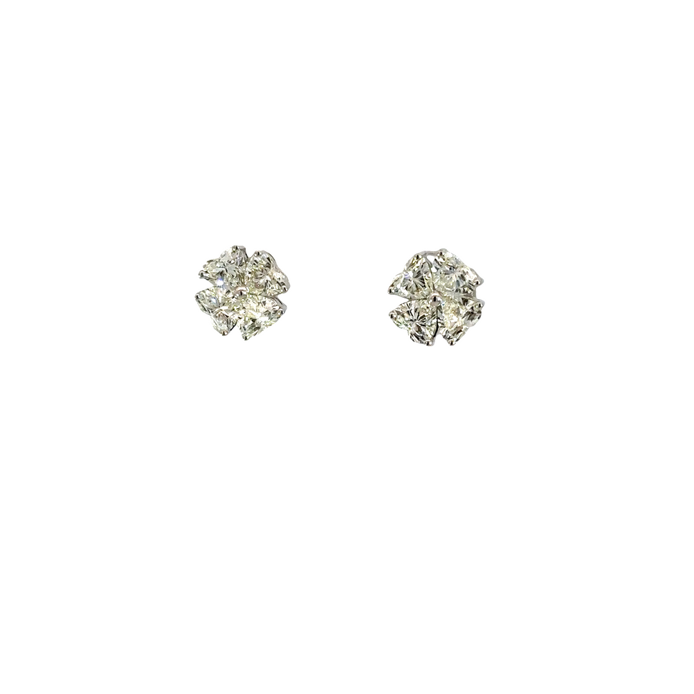 18K White Gold Heart Shape Diamond Flower Stud Earrings 2.00 Carat Total