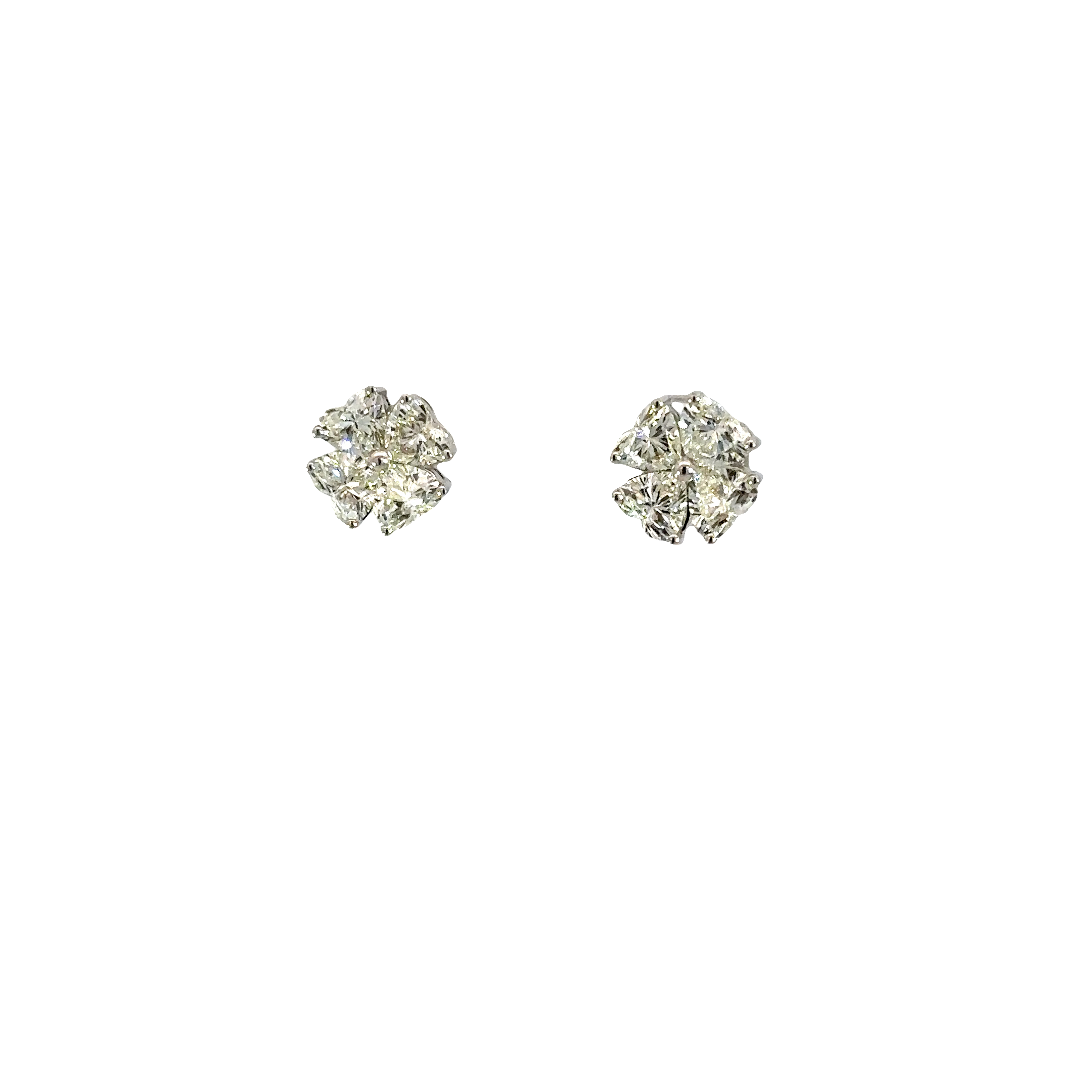 18K White Gold Heart Shape Diamond Flower Stud Earrings 2.00 Carat Total