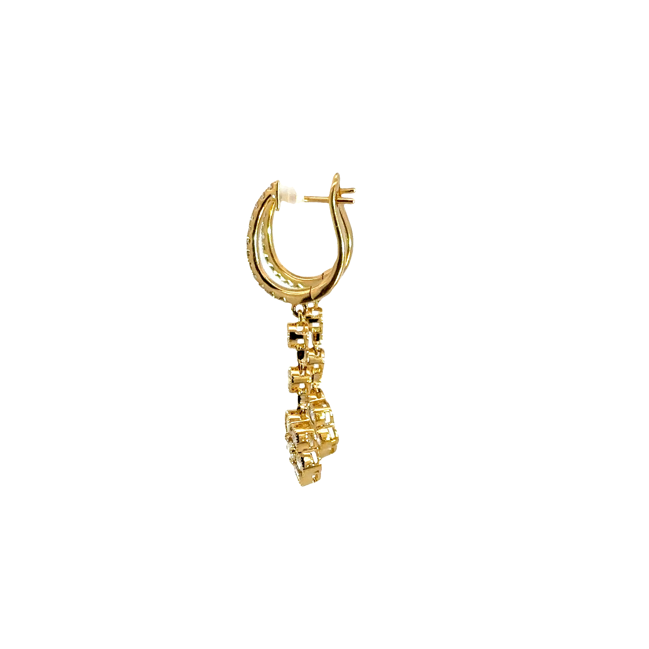 18K Yellow Gold Diamond Flower Dangle Earrings 1.73 Carat Total