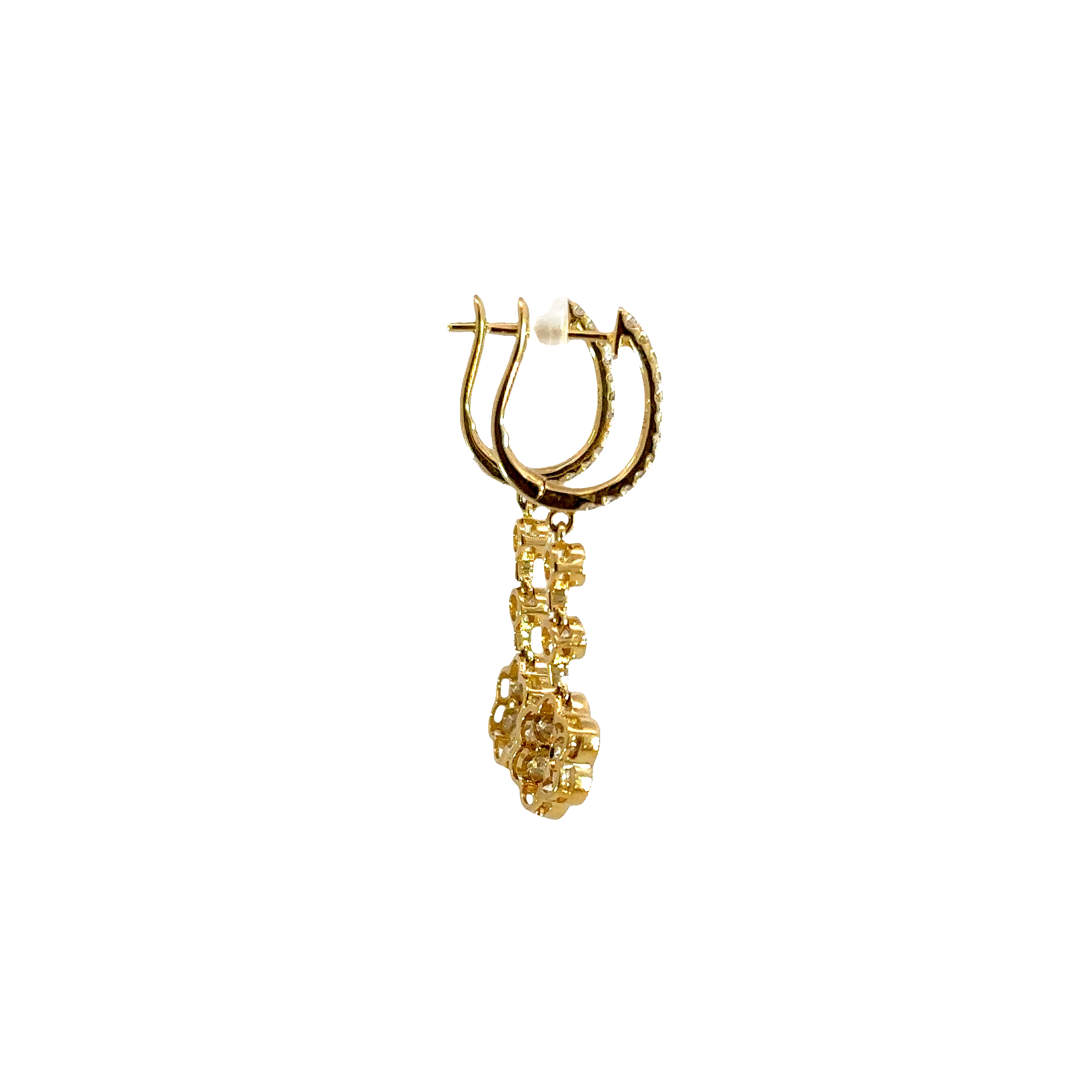 18K Yellow Gold Diamond Flower Dangle Earrings 1.73 Carat Total