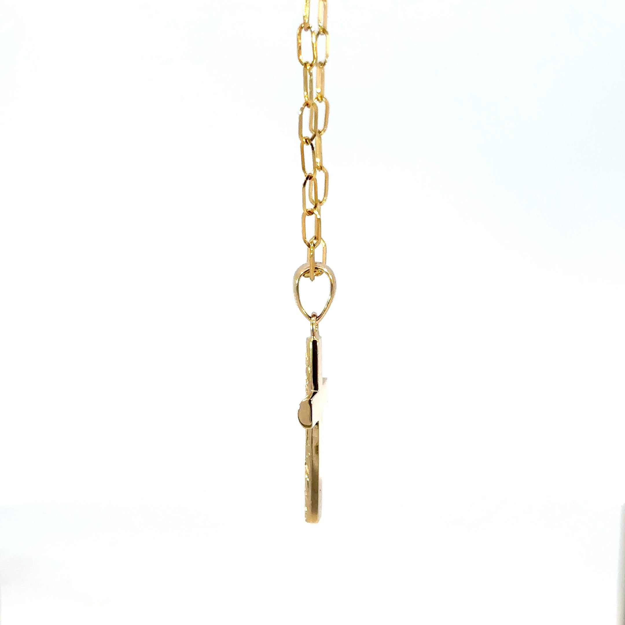 14K Yellow Gold Scroll Cross Pendant Necklace with Oval Link Chain