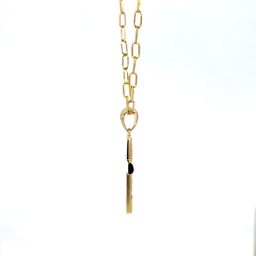 14K Yellow Gold Scroll Cross Pendant Necklace with Oval Link Chain