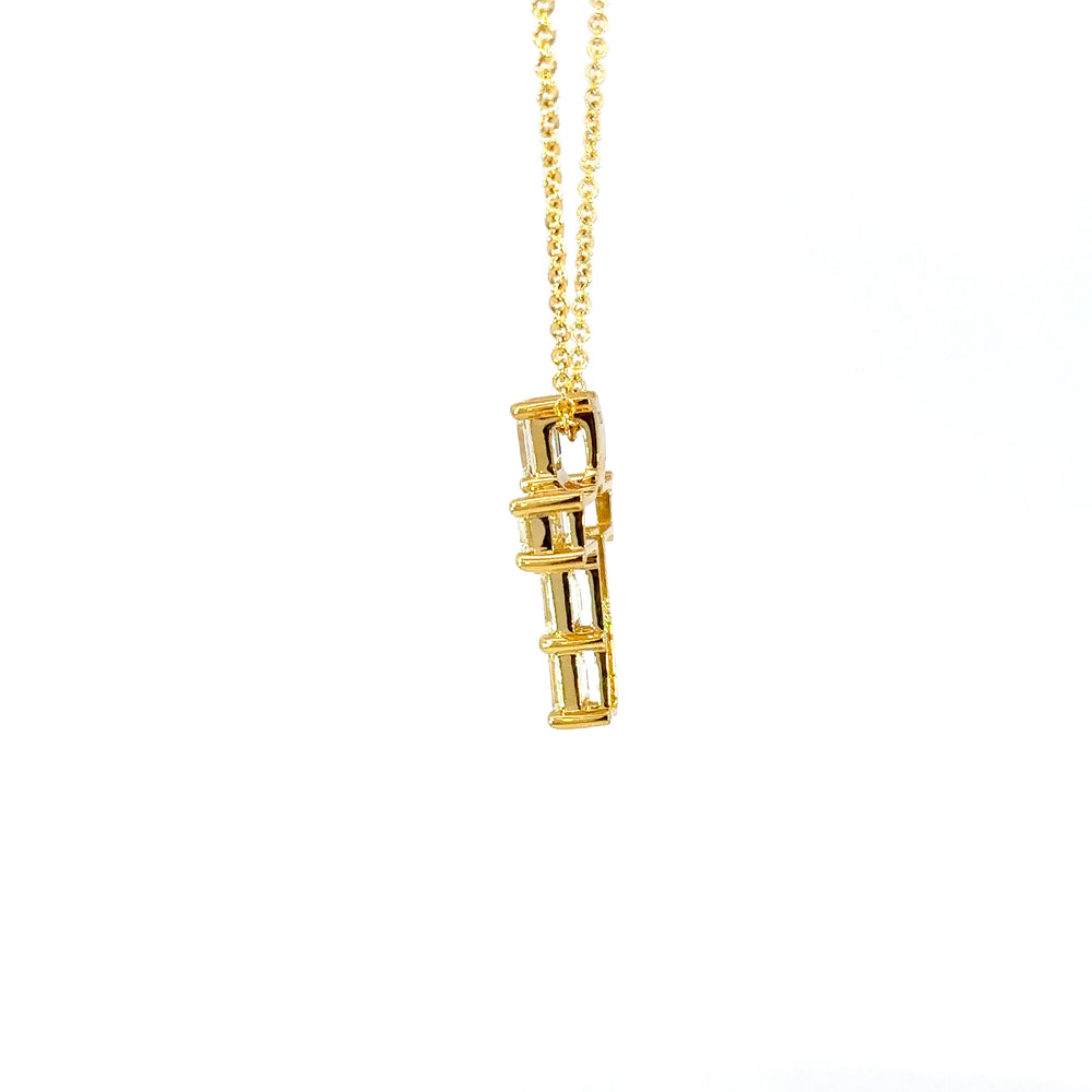18K Yellow Gold Emerald Cut Diamond Cross Pendant Necklace