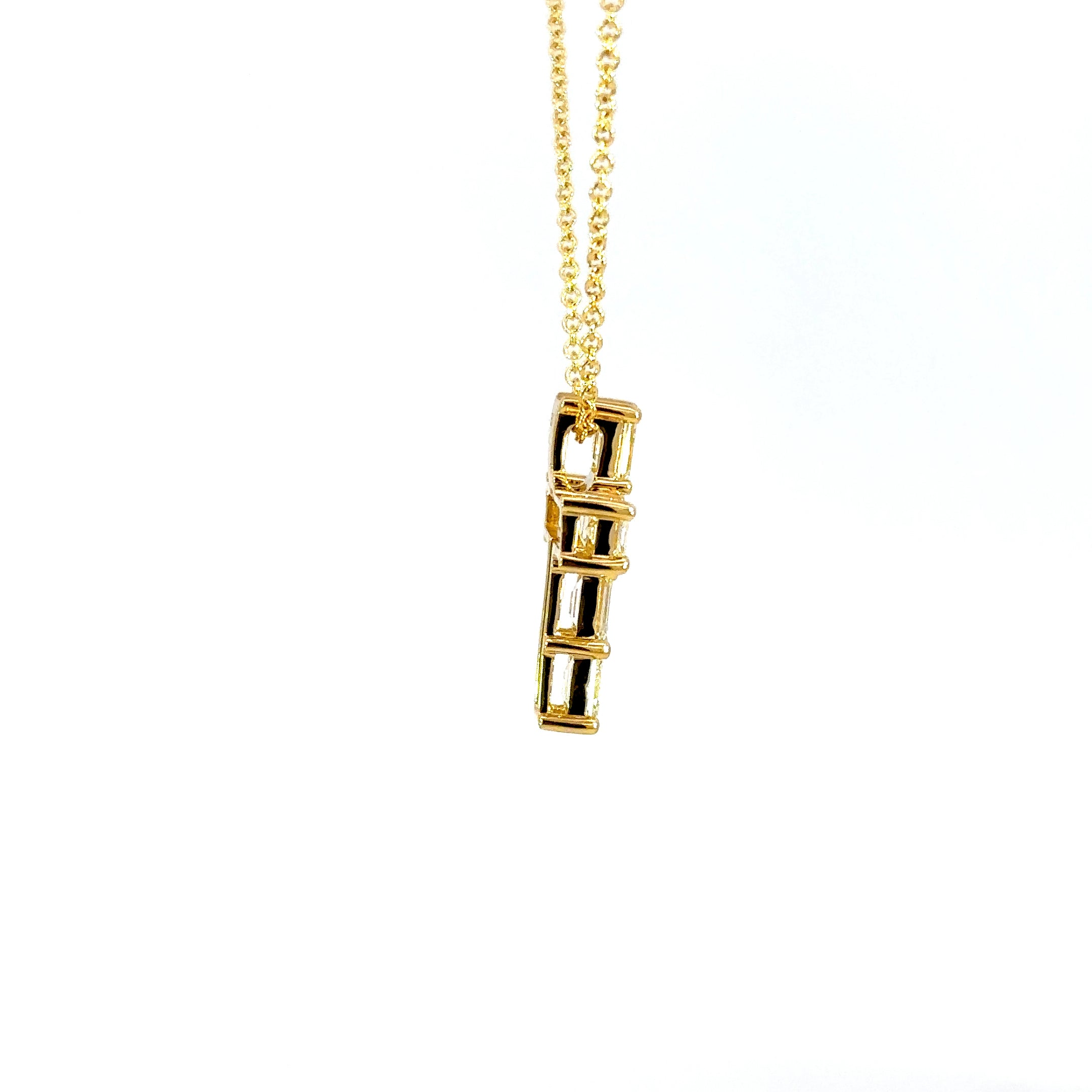 18K Yellow Gold Emerald Cut Diamond Cross Pendant Necklace