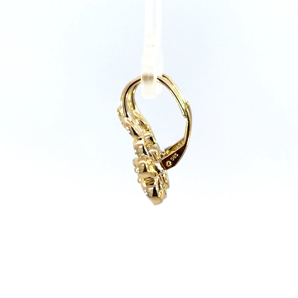 14K Yellow Gold Diamond Plumeria Flower Drop Earrings