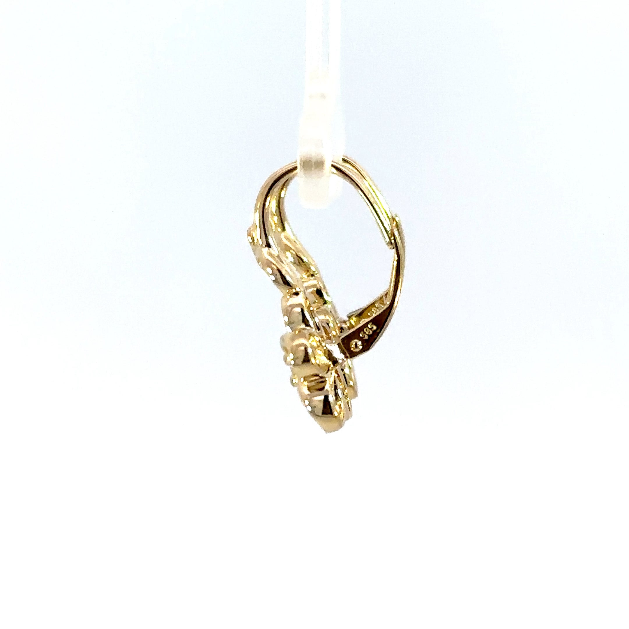 14K Yellow Gold Diamond Plumeria Flower Drop Earrings