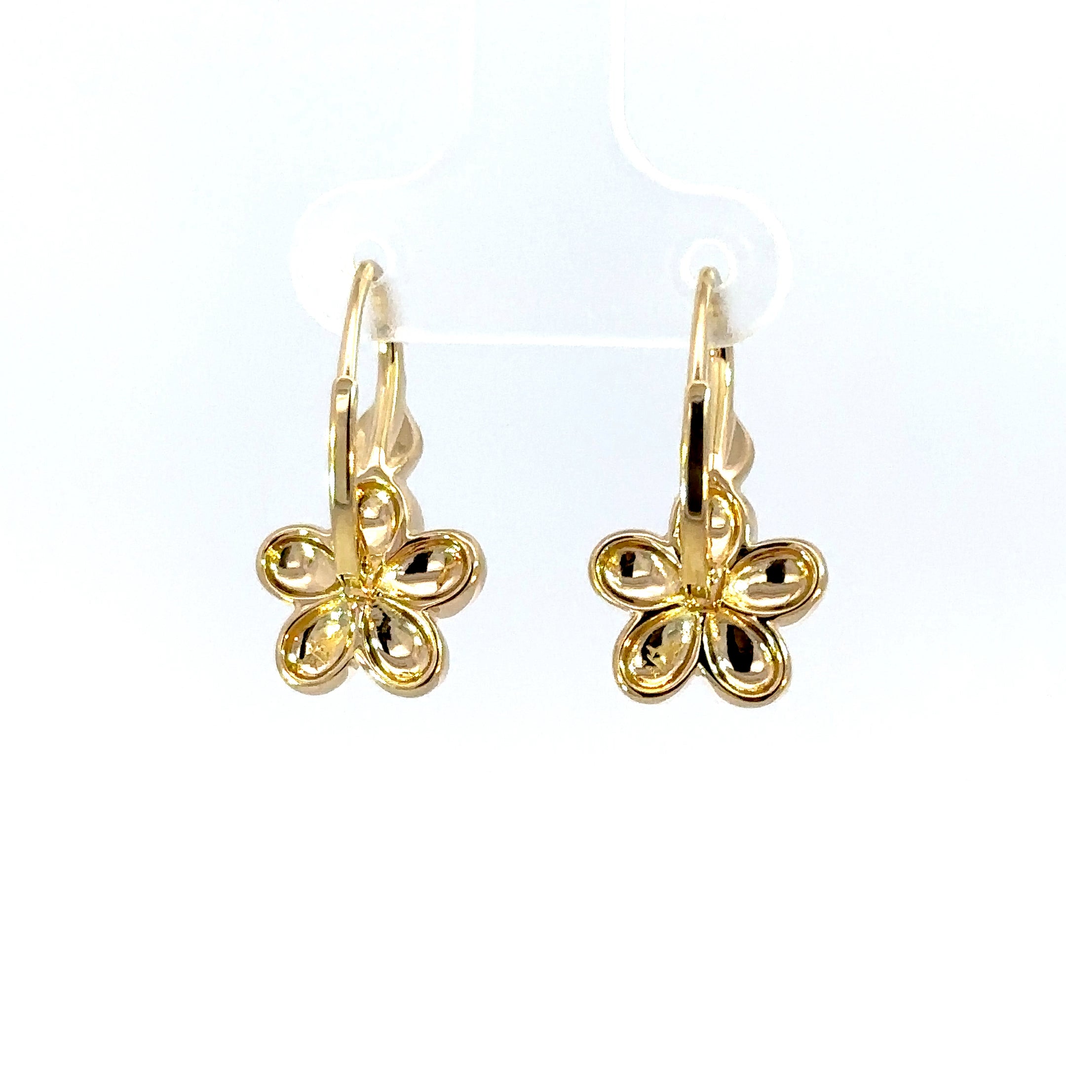 14K Yellow Gold Diamond Plumeria Flower Drop Earrings