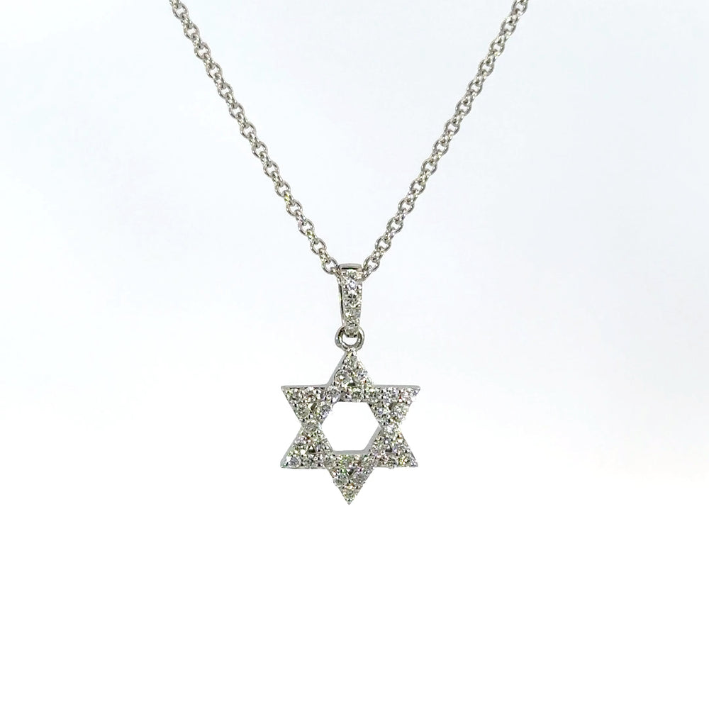 18K White Gold Diamond Star of David Pendant Necklace