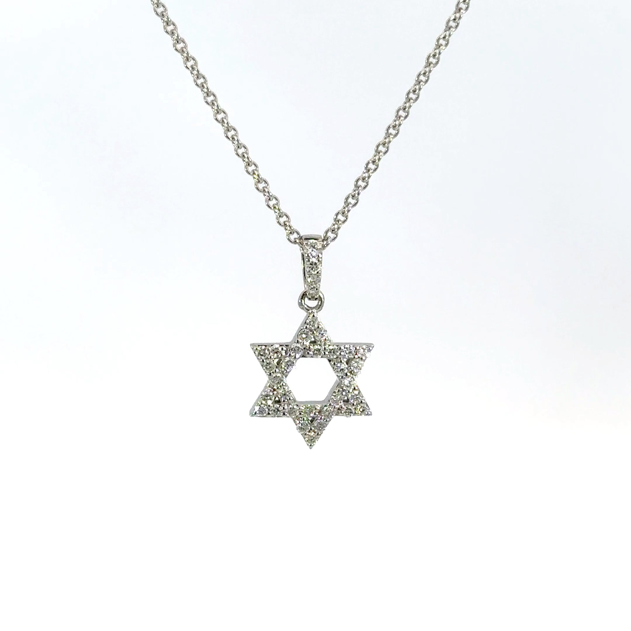 18K White Gold Diamond Star of David Necklace