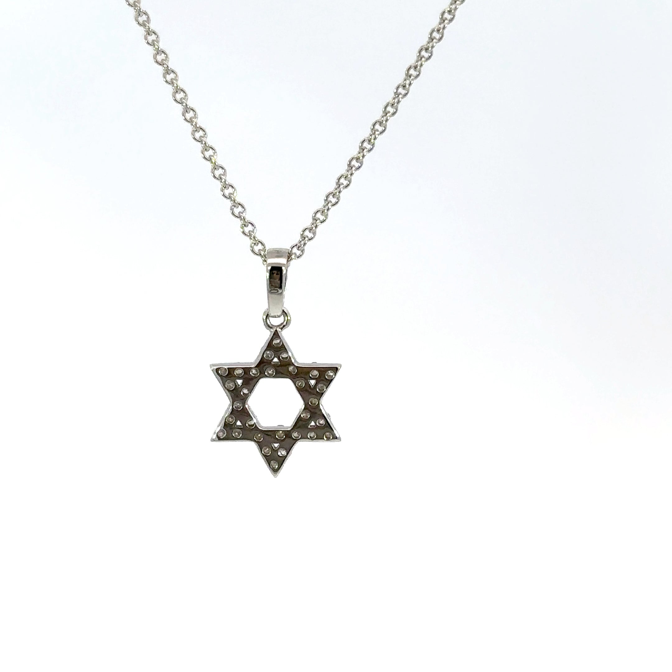 18K White Gold Diamond Star of David Necklace