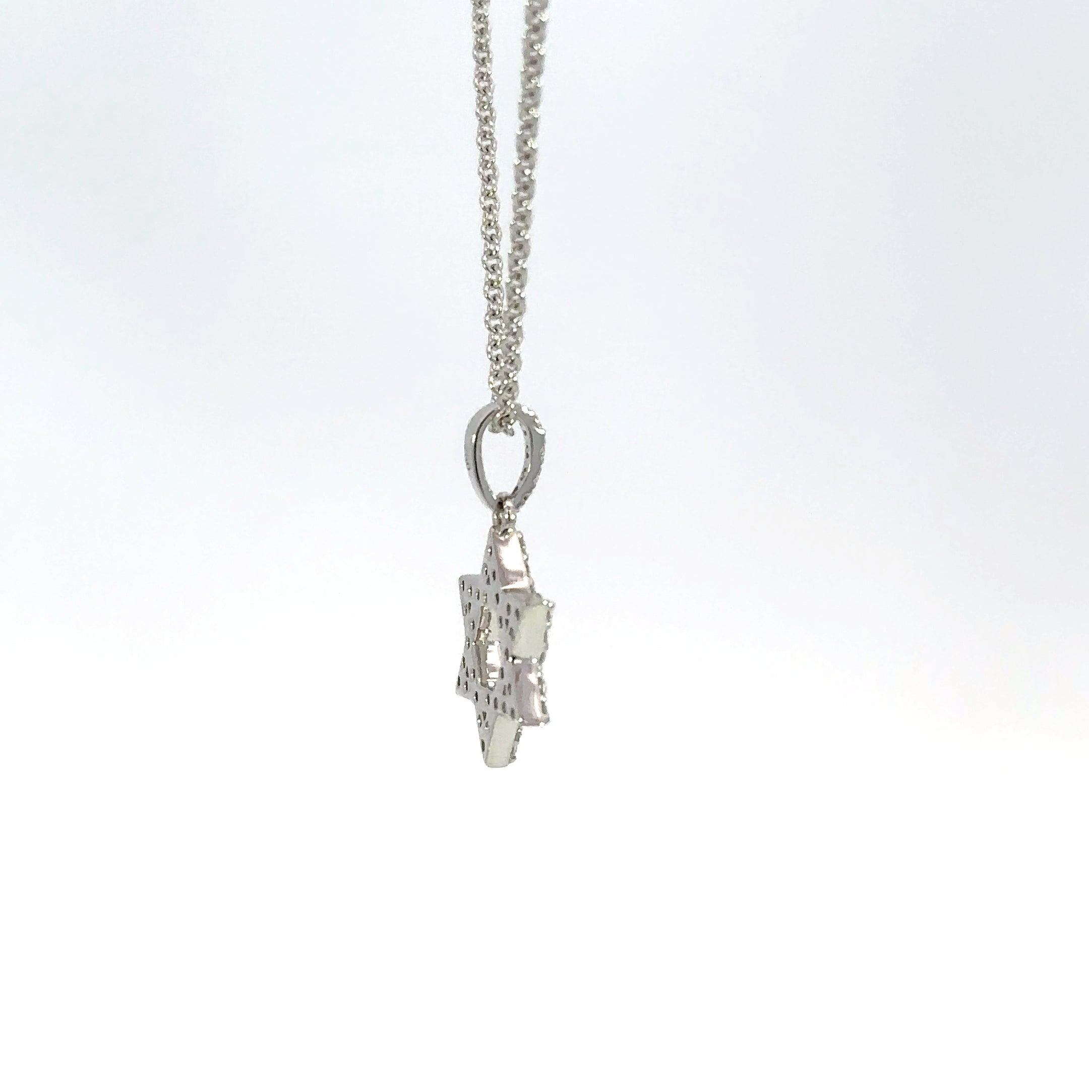 18K White Gold Diamond Star of David Pendant Necklace