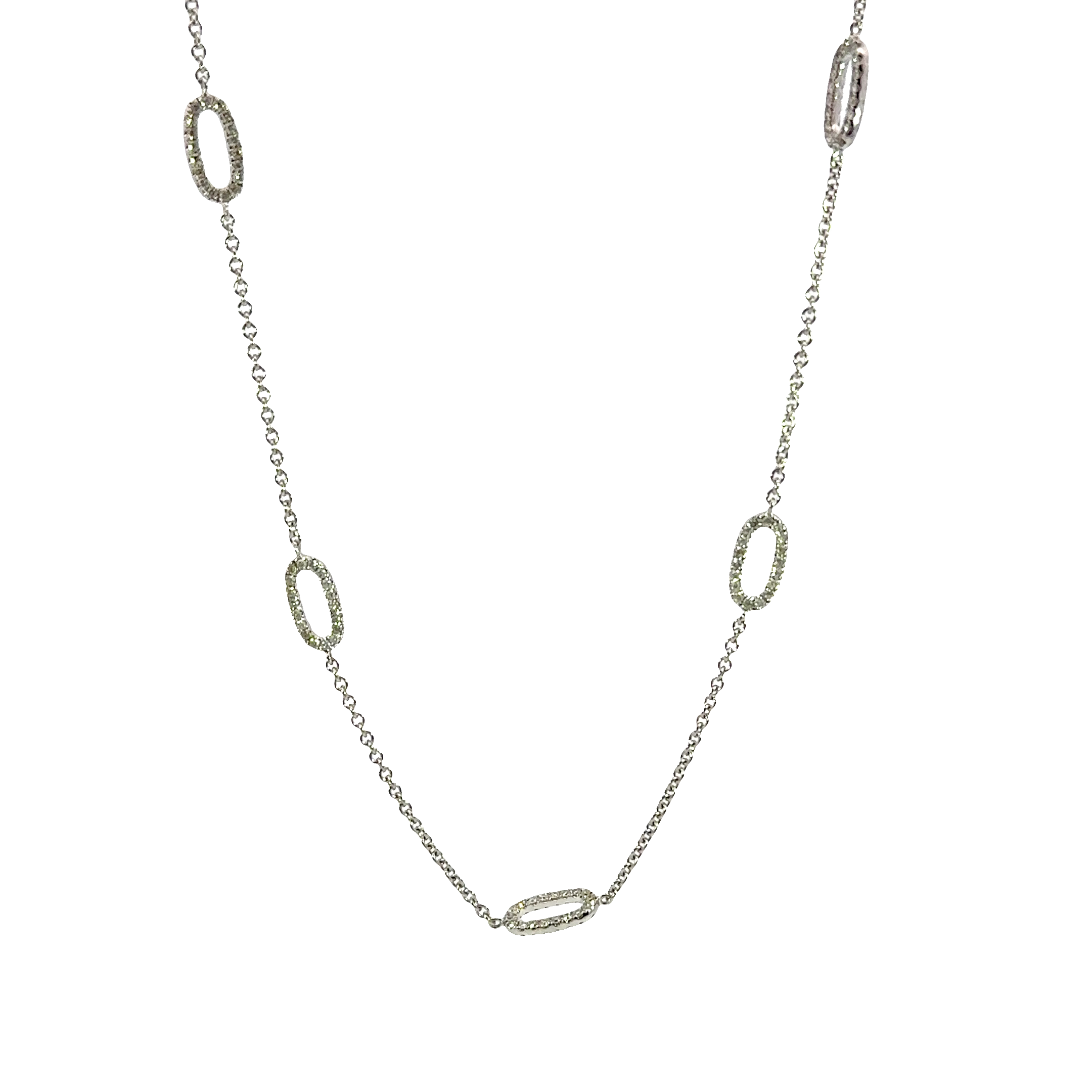 18K White Gold Double-Sided Pavé Diamond Oval Link Necklace 2.00 Carat Total