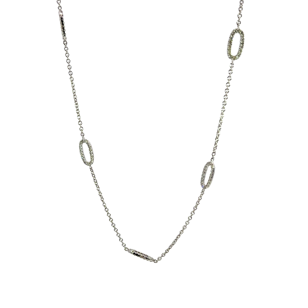 18K White Gold Double-Sided Pavé Diamond Oval Link Necklace 2.00 Carat Total
