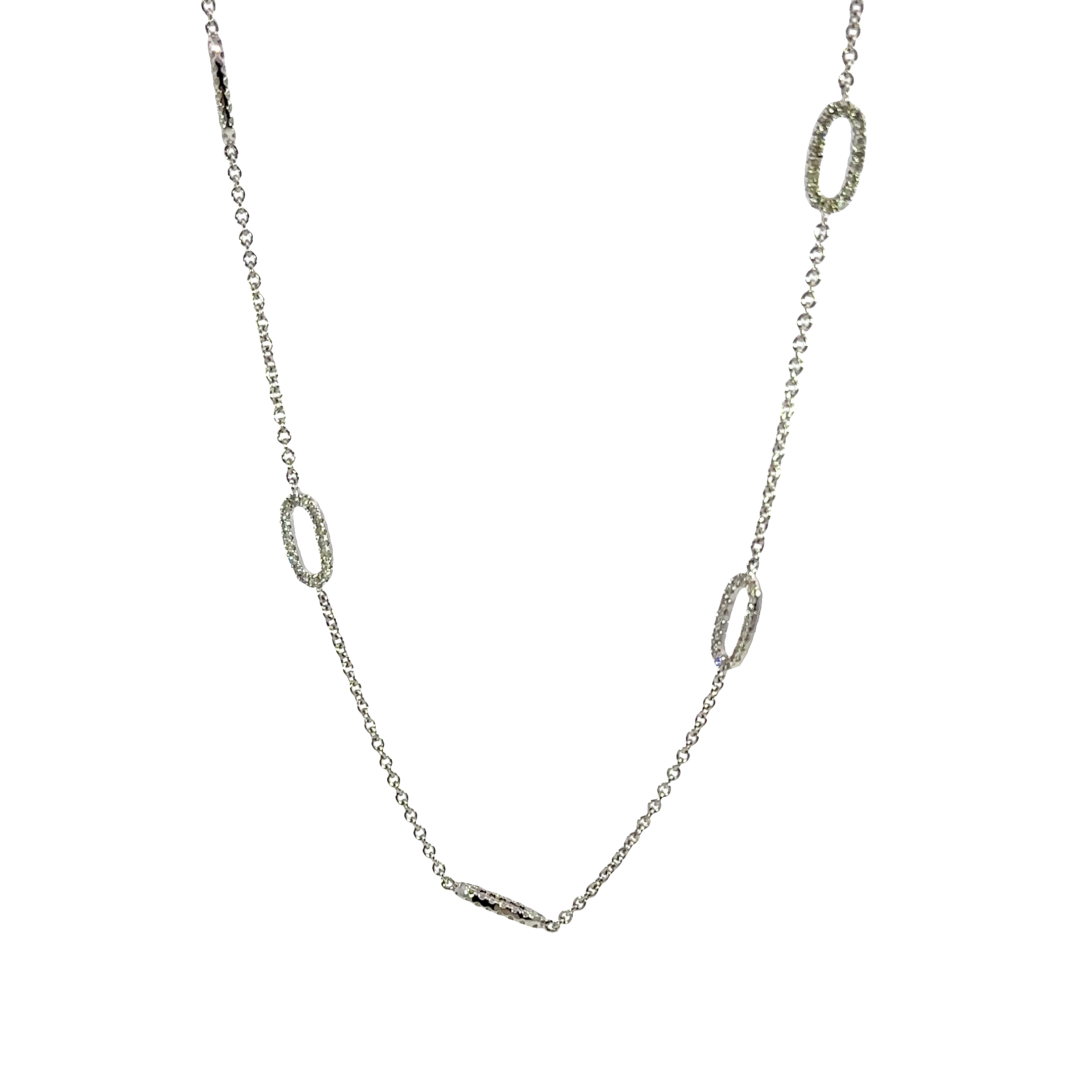 18K White Gold Double-Sided Pavé Diamond Oval Link Necklace 2.00 Carat Total