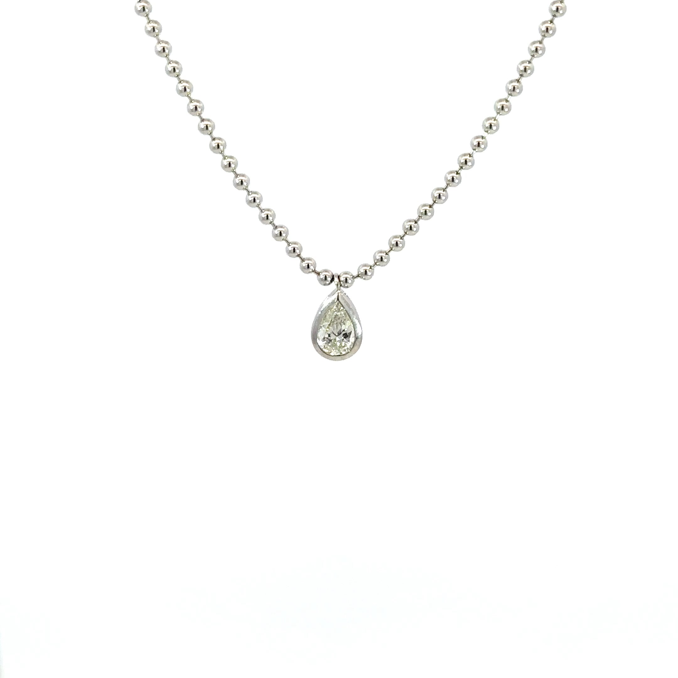 18K White Gold Pear Diamond Pendant Necklace 0.52 Carat