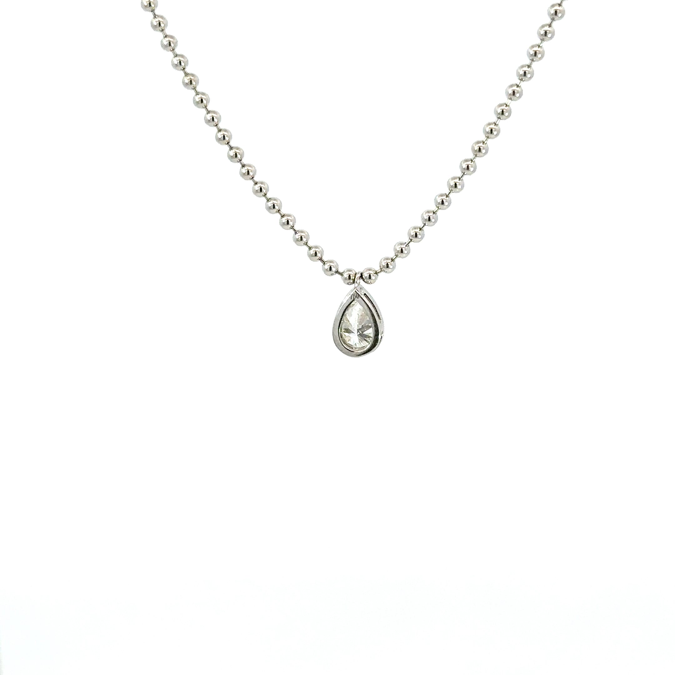 18K White Gold Pear Diamond Pendant Necklace 0.52 Carat