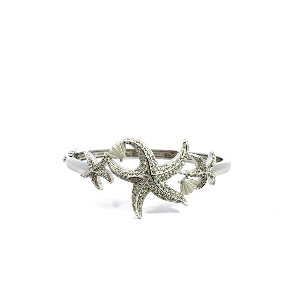 Starfish Bangle Bracelet Silver with White Topaz Coastal Design