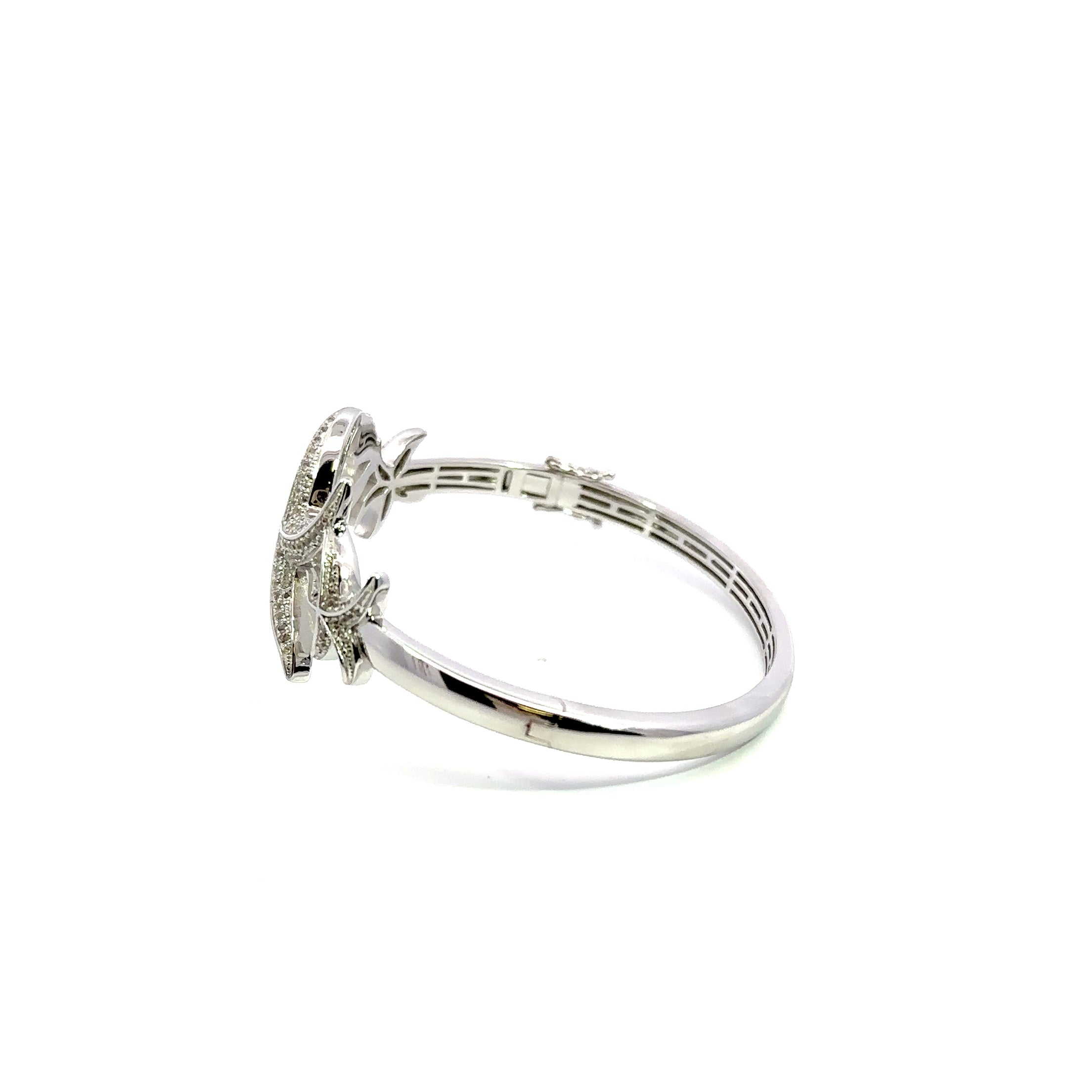 Starfish Bangle Bracelet Silver with White Topaz Coastal Design