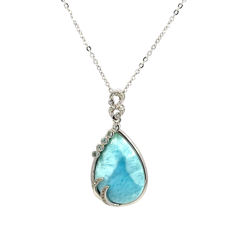Sterling Silver Larimar “Tears of Joy” Pendant with Blue Topaz Necklace