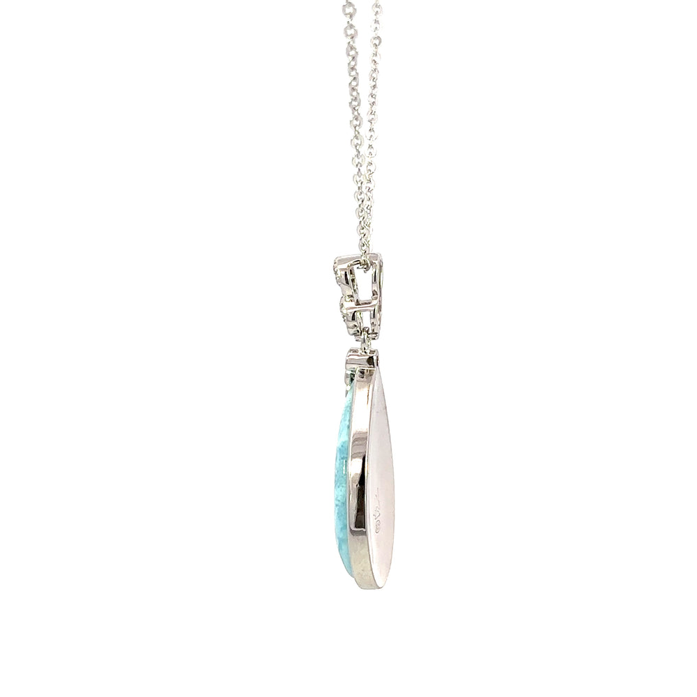 Sterling Silver Larimar “Tears of Joy” Pendant with Blue Topaz Necklace