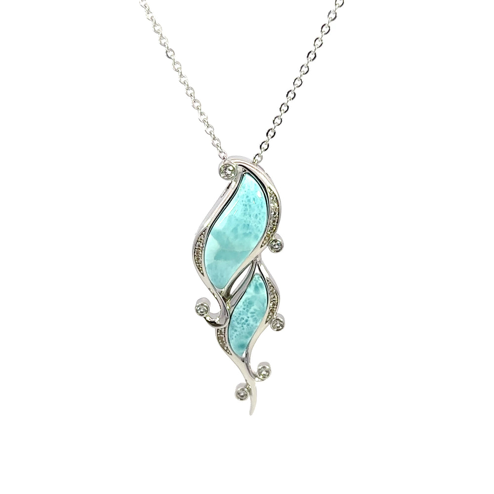 Larimar & White Topaz Necklace Sterling Silver Artistic Swirl Pendant