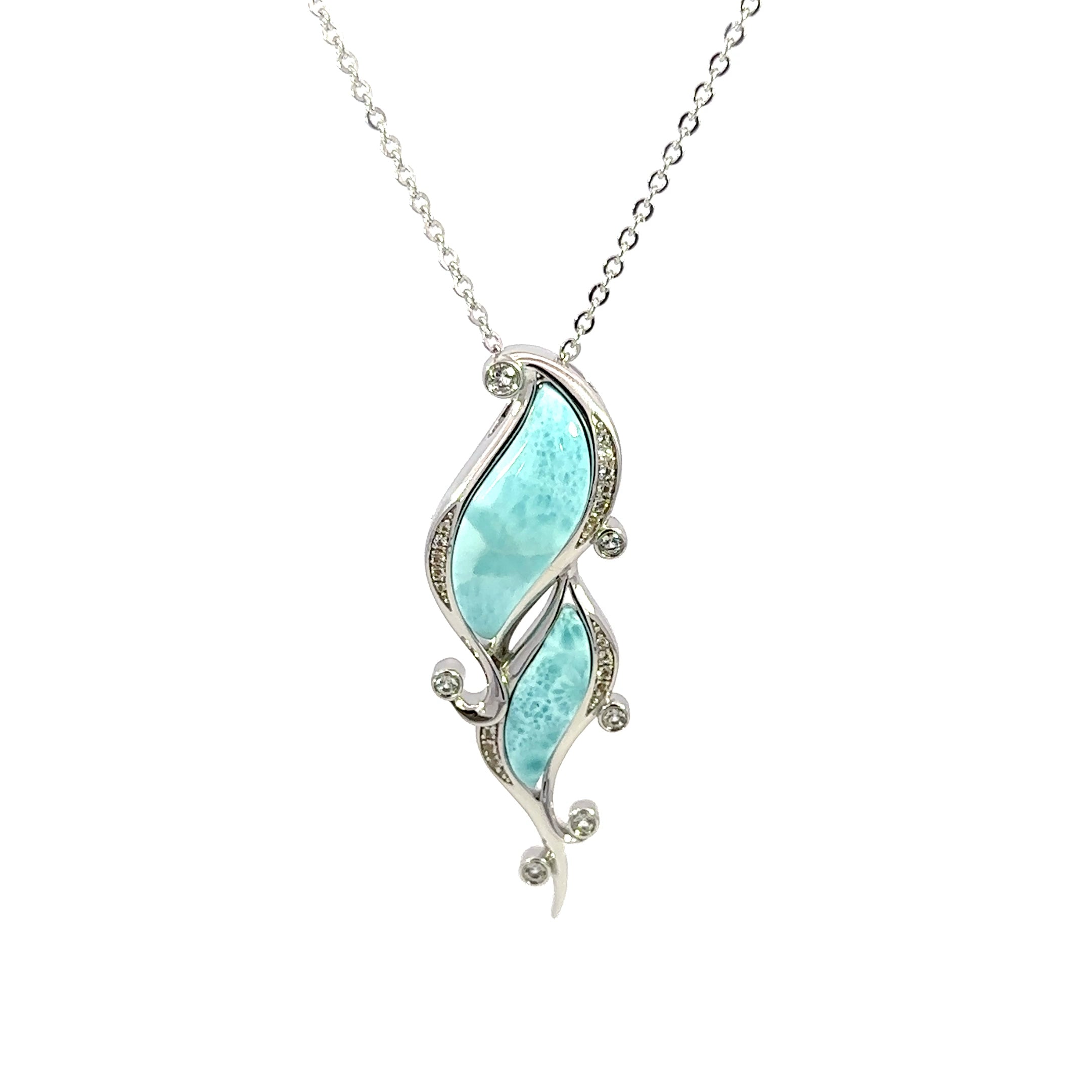 Larimar & White Topaz Necklace Sterling Silver Artistic Swirl Pendant