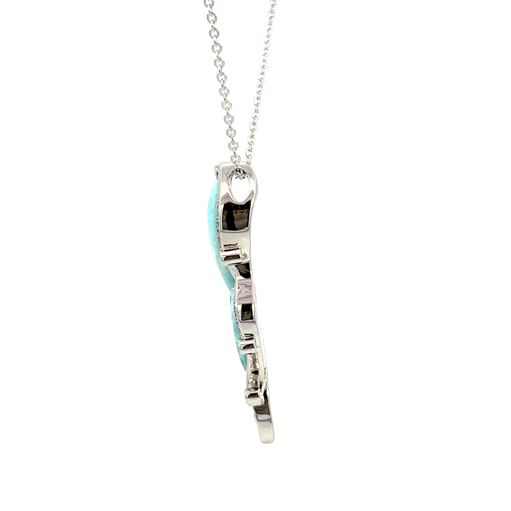 Larimar & White Topaz Necklace Sterling Silver Artistic Swirl Pendant
